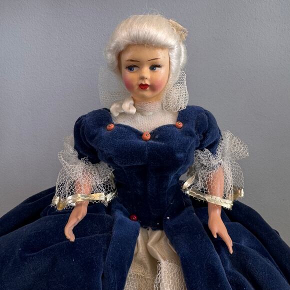 Antique Victorian Doll, Hand Painted Porcelain Face & Velvet Gown - Picture 4 of 10